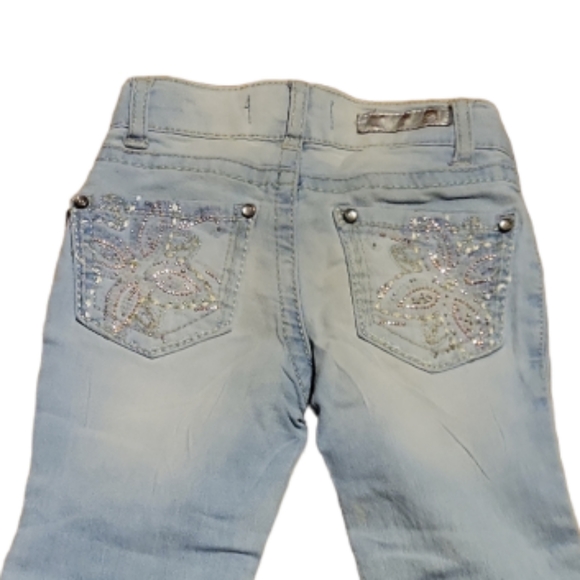 Girl's Lei Alexa Low-rise Slimboot Lt Blue Jeans Rhinestones Embroider Sz 4 - Picture 4 of 10